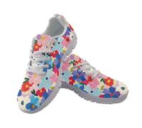 Allhaitong Tenis para mujer, informales, color blanco, con cordones, antideslizantes, para gimnasio, entrenamiento, cómodos para caminar, flores coloridas, 38.5 EU