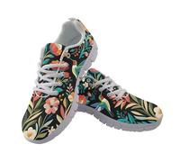 Allhaitong Tenis para mujer, informales, color blanco, con cordones, antideslizantes, para gimnasio, entrenamiento, cómodos para caminar, Flores y pájaros, 38.5 EU