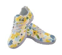 Allhaitong Zapatillas de correr para mujer, antideslizantes, para caminar, gimnasio, entrenamiento, atléticas, cómodas, modernas, de malla, zapatos casuales, Flores amarillas y azules, 37.5 EU