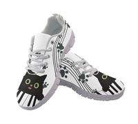 Allhaitong Zapatillas de tenis para mujer, informales, suela blanca, con cordones, a la moda, cómodas, para caminar y correr, Black Cat Music, 37.5 EU