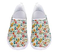 Allhaitong Zapatos casuales de malla para mujer, informales, ligeros, transpirables, para entrenamiento, tenis de moda para viajes y trabajo, Flores rojas y amarillas, 37 EU