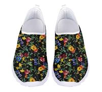 Allhaitong Zapatos deportivos de malla para mujer, transpirables, ligeros, para entrenamiento, viajes, trabajo, deportes, Flores rojas, amarillas y azules, 44 EU