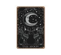 Allijune Póster de gato negro, póster de Halloween con luna de gato, póster de brujas de gato, arte de cartas de tarot de gato, póster de tarot de gato de la luna, estilo retro, decoración de granja