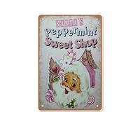 Allijune Santas Sweet Shop - Letrero de Navidad rosa, decoración de panadería de Navidad, letrero de metal para decoración de pared, barra de agujero para hombre, decoración del hogar, 8 x 12 pulgadas