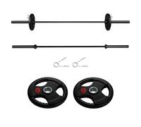 ALLINLIFE Barra Olímpica 150/180/220cm (13-20kg) + Par de Discos Tri-Grip de Caucho 2.5/5/10kg - Kit 18-40kg Gimnasio en Casa (220cm - 40kg (con Muelles))