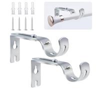 ALLisWE 2 Unidades Ajustable Soporte para Barra de Cortina Diámetro del Tubo 20 a 25 mm Soporte Pared Metal con Tornillos Plata Duradero Soporte Barra de Cortina para El Dormitorio Oficina Armario