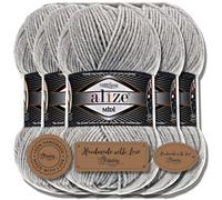 Allize Superlana Midi - 5 ovillos de 100 g de lana turca premium de algodón y acrílico Uni | Yarn | hilo de punto para bebé para ganchillo, ropa, bufandas (gris claro | 208)
