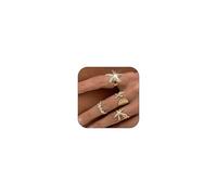 AllJunction Juego de anillos chapados en oro con diseño de estrella de mar y conchas marinas para playa, conchas de mar, océano grueso, anillo para nudillos, apilables, accesorios de joyería para