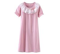 Allmeingeld Camisones de encaje para niñas de princesa, 100% algodón, para dormir de 3 a 12 años - rosa - 9-10 años