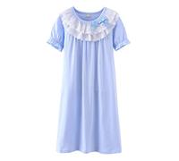 Allmeingeld Camisones para niñas de encaje de princesa, 100% algodón, ropa de dormir para 3 a 12 años - azul - 11-12 años