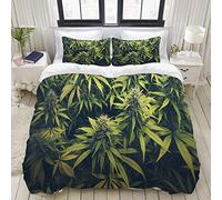 ALLMILL Bedding Juego de Funda de Edredón,Green Weed Cannabis Bud Marihuana Plantas Marijuana Sativa Hemp Indica Grow Farm，Microfibra Funda de Nórdico y Fundas de Almohada - 200 x 200cm