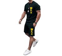 AllMonyba Conjunto Casual de 2 Piezas para Hombre Camiseta de Verano de Manga Corta + Pantalones Cortos Conjunto de chándal con Estampado Poker K