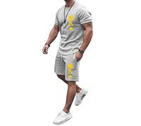 AllMonyba Conjunto Casual de 2 Piezas para Hombre Camiseta de Verano de Manga Corta + Pantalones Cortos Conjunto de chándal con Estampado Poker K