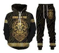 AllMonyba Conjunto de Chándal de Lujo con Estampado Dorado en 3D para Hombre Conjunto Casual de Sudadera con Capucha+Pantalón de 2 Piezas Estilo Barroco Sobredimensionado Ropa Deportiva de Moda