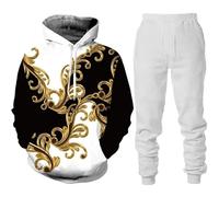 AllMonyba Conjunto de Chándal de Lujo con Estampado Dorado en 3D para Hombre Conjunto Casual de Sudadera con Capucha+Pantalón de 2 Piezas Estilo Barroco Sobredimensionado Ropa Deportiva de Moda