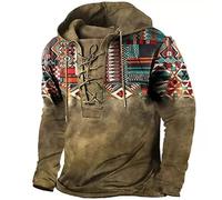 AllMonyba Hombres Vintage étnico Impreso Encaje hasta Sudadera con Capucha de Manga Larga con cordón Retro Sudadera con Capucha Pullover Tops