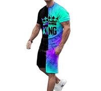 AllMonyba Ropa Deportiva Casual de Verano para Hombres Traje de Moda para Correr King Camiseta de Manga Corta Estampada + Pantalones Cortos Conjunto de 2 Piezas