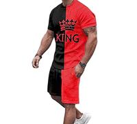 AllMonyba Ropa Deportiva Casual de Verano para Hombres Traje de Moda para Correr King Camiseta de Manga Corta Estampada + Pantalones Cortos Conjunto de 2 Piezas