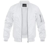 Alloaone Men Bomber Sportswear Lightweight Windbreaker Varsity Baseball Jacket With Zipper Pockets White XL