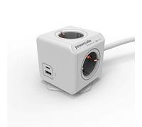 Allocacoc PowerCube Extended 10435/DEEUAC - Cable USB (4 enchufes, 1 USB-C y 1 USB-A, 1,5 m), Color Blanco y Gris