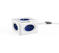 allocacoc PowerCube Extended FR Azul - Ladrón Multiple con 5 enchufes en Forma de Cubo, Color Blanco y Azul