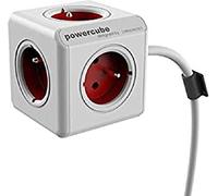 Allocacoc PowerCube Extended FR - Ladrón multiple con 5 enchufes 230 V FR en forma de cubo, cable 1,5 m, (color blanco y rojo)