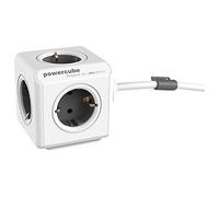 Allocacoc PowerCube Extended, Ladrón multiple con 5 enchufes en forma de cubo, 250V, color blanco y gris