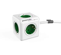 allocacoc PowerCube Extended, Ladrón multiple con 5 enchufes en forma de cubo (blanco y verde)