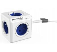 allocacoc PowerCube Extended FR Azul - Ladrón Multiple con 5 enchufes en Forma de Cubo, Color Blanco y Azul