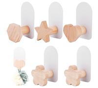 ALLOMN 5 ganchos de madera para niños, gancho de madera para colgar en la pared, autoadhesivo, para ropa, bufanda, toalla, sombrero, bolsa, llaves, mochila, 5 unidades