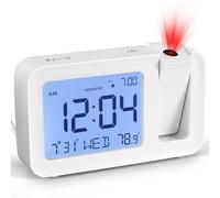 ALLOMN Despertador con Proyección Digital para Dormitorio Salón Reloj Despertador Proyector con Temperatura y Fecha, 4 Brillo, Función de repetición de 9 Minutos, 12/24H, Modo de fin de semana/día