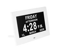 ALLOMN Gran reloj digital con calendario de 7 pulgadas con día y fecha para personas mayores, reloj Alzheimer con 12 opciones de alarma para personas mayores, con visión reducida, pérdida de memoria