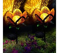 ALLOMN Luces Solares, 2PCS Camino al Aire Libre Lámpara Decorativa Luces Luces de Paisaje Solar IP65 Ruta Impermeable Patio de Césped Lámparas de Jardín Bonita Flor Diseño (Gold)
