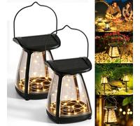 ALLOMN Luces Solares para Jardín, 2PCS Faroles Solares LED Impermeables con Guirnalda de Luces Luz Blanca Cálida para Caminos Exteriores con 3 Modos de Iluminación para Patio Césped Entrada y Jardín