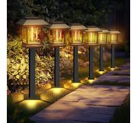 ALLOMN Luces solares para jardín al aire libre, paquete de 6 luces LED solares de jardín con luz de tungsteno blanca cálida, luz de camino impermeable al aire libre para patio, paisaje y pasarela