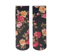 alloneslife 1 par de calcetines tobilleros cortos con estampado de flores coloridas para mujer, medias de nailon de moda, calcetines tobilleros finos de seda, Flores, XL-5XL
