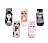 alloneslife 5 pares de calcetines tobilleros de algodón para mujer, con estampado de gatos, transpirables, cómodos, de corte bajo, para uso diario y deportes
