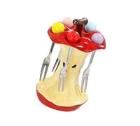 alloneslife Bandeja para servir temática de manzanas con tenedores desmontables, materiales de cerámica y estante de exhibición de frutas de color vibrante de acero inoxidable