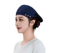 Alloneslife Boinas de poliéster transpirable para el personal del restaurante y los trabajadores de la cocina, sombrero del panadero del restaurante, Tres botones azules, Talla única