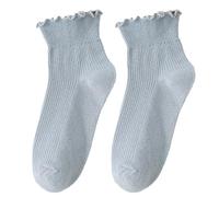 alloneslife Calcetines cortos para mujer, con volantes y puños giratorios, calcetines casuales al tobillo, calcetines de algodón transpirable, calcetines con volantes, azul claro, S-4XL