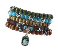 alloneslife Concha de coco y cuentas de madera con accesorios de muñeca de piedra turquesa para un aspecto elegante diario con cuentas, talla única, como se describe