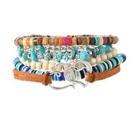 alloneslife Concha de coco y cuentas de madera con accesorios de muñeca de piedra turquesa para un aspecto elegante diario con cuentas, talla única, como se describe