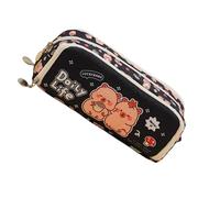 alloneslife Estuche organizador de lápices de dibujos animados, con múltiples compartimentos, de lona, para viajes, cosméticos, para estudiantes, mujeres, adultos, suministros escolares, organizador