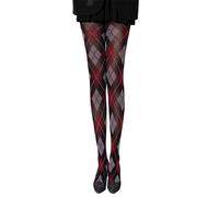 alloneslife Medias con Patrón de Cuadros Escoceses Argyle para Mujeres Estilos Preppy Elásticas Cómodas Opacas Pantys para Uso Diario Leggings de Nylon, Rojo Gris, XL-5XL