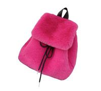 alloneslife Mochila pequeña peluda con cierre de cordón y solapa, bolsa de hombro de felpa de invierno para mujer, mochila escolar casual para mujer, b