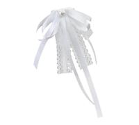 alloneslife Pajarita, lazo de cinta, broche de lazo para mujer, broche de lazo para estudiantes, uniforme, camisa, jabot, perlas, lazo preatado, clip de solapa (blanco), blanco, See size chart