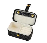 alloneslife Soporte compacto de cuero para joyas con tapa abierta abatible y caja de almacenamiento divisores, perfecto para viajes o uso doméstico, estuche de joyería a prueba de polvo