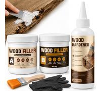 Allony 300g Masilla para Madera, 200g Endurecedor de Madera, Kit de Reparación de Madera, Lijable, Refuerza Madera Blanda y Repara Agujeros en Puertas, Alféizares, Muebles