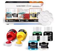 Allony Kit de pintura de vidrio, pinturas de vidrio para pintura de vidrio, pintura de vidrio de galería, 25 ml, 6 colores de pintura + 1 pincel + 1 paleta de colores, colores brillantes, fuerte poder
