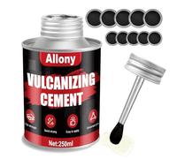 Allony Pegamento Vulcanizante, 250ML Pegamento Neumatico, Kit Pinchazos Coche, 10 Parches, Rápida Adhesión, Cemento con Pincel, Caucho Liquido para Reparación de Neumáticos Cubiertas